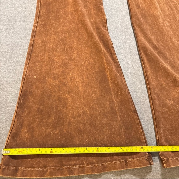 Chestnut Brown Boho Mineral Wash Flared Bell Bottom Stretch Pull On Pants Womens - Picture 14 of 15